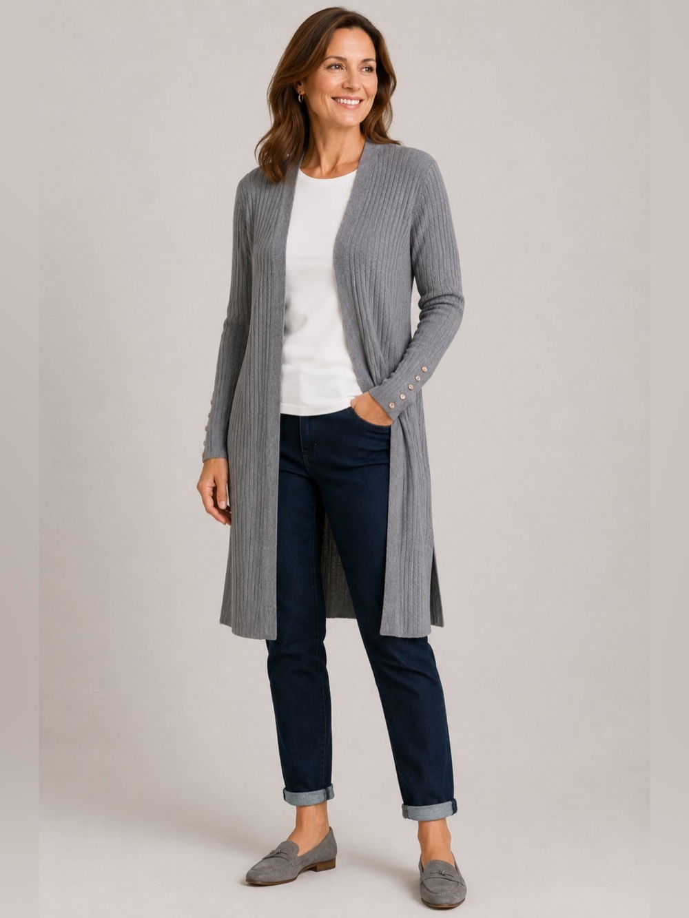 Talbots Cardigan Sweater Gray Color Size Large